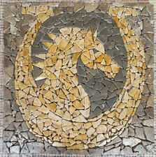 TESTA DI CAVALLO a MOSAICO di marmo su rete anticato invecchiato 60X60X1 cm