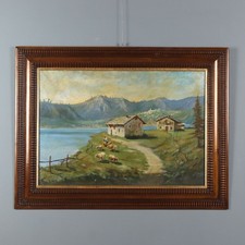 Angelo Rovida Paesaggio con Scorcio Lacustre Quadro Dipinto Olio su Tela Anni 60