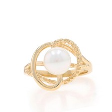 Oro Giallo Perle Coltivate Solitario By-Pass Anello - 14k Legati Cerchi