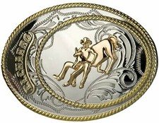 El Charro fibbia F205 con cowboy nel momento della lotta con animale