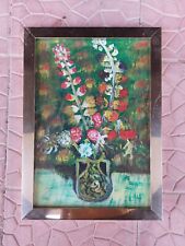 DIPINTO AD OLIO NATURA MORTA VASO DI FIORI CON CORNICE E VETRO FIRMATO CONTEMPOR