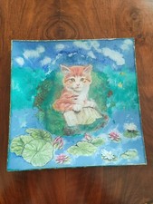 Piatto vetro porta bon bon con gatto