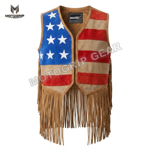 Gilet bandiera americana pelle