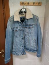Giacca Sherpa Jeans Hollister Originale con Colletto Pelliccia Montone taglia S