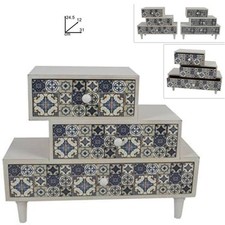 PORTA OGGETTI CASSETTIERA SFALSATI CON 3 CASSETTI LEGNO COUNTRY CHIC ARREDAMENTO