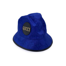 Autentico Cappello Gucci Blu Monogram Nylon Fuori Griglia Unisex Secchiello Taglia M