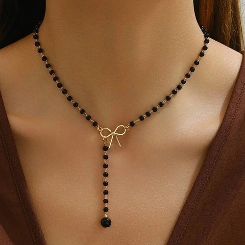 Collana donna nera con perline