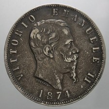 REGNO D'ITALIA 5 LIRE 1874
