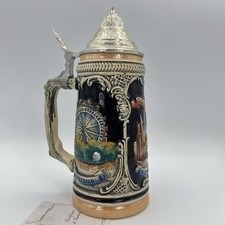 Boccale da birra in ceramica Vienna vintage con coperchio in peltro bicchiere X