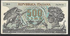 22988) REPUBBLICA ITALIANA BANCONOTA 500 LIRE " ARETUSA " 1967 FDS