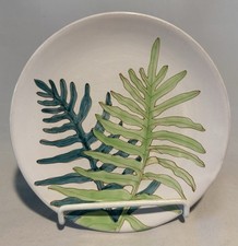 Piatto ceramica artistica vintage Ernestine Salerno Italia firmato maiolica palma felce 8,2"