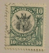 FRANCOBOLLO TANGANYICA 1925/1926 POSTAGE & REVENUE 10Cents Jade Green Colr Good 