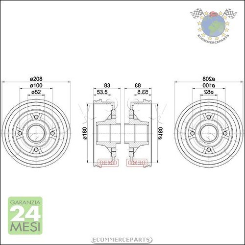 Kit tamburi freno japko - 2x,