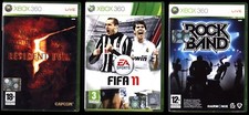 XBOX 360 3 GIOCHI USATI ROCK BAND + FIFA 11 + RESIDENT EVIL 5 