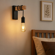 Applique Parete Lampada muro E27 Metallo Nero e Legno Design Industriale Moderno