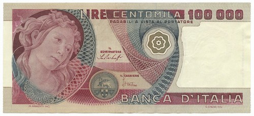 100000 lire banca italia - lire, d'italia