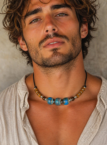 Collana uomo blu ceramica