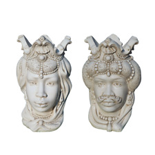 Testa di moro coppia in cemento polvere di marmo cm 48H esterno giardino colonne