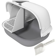 PawHut Lettiera Coperta con Gattaiola e Paletta in PP Grigio e Bianco