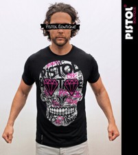 Pistol Boutique Uomo Nero Girocollo Caramelle Graffiti Skull Diamond Eyes Maglia