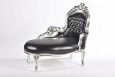 Dormeuse chaise longue in legno foglia argento eco-pelle nera e gemme