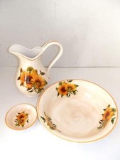 Set TOILETTE catino brocca piattino ceramica MADE IN FLORENCE DECORO GIRASOLI