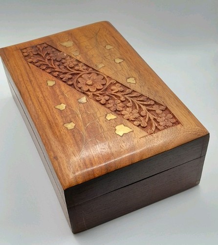 Carved wood box with - carved,
