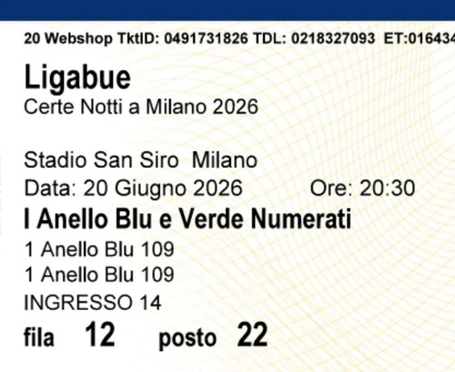 Biglietto concerto ligabue - ligabue, 20