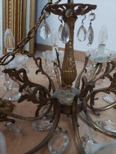 LAMPADARIO  IN OTTONE E GOCCE VETRO  8 LUCI