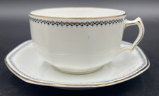 Tazza tazzina ottagonale tè cappuccino Richard Ginori ricamo grigio bordo d'oro