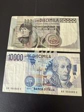 Lotto 2 Banconote Repubblica Italiana 10.000 Lire Alessandro Volta e Andrea Del 