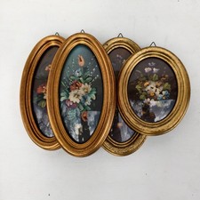 4 Quadretti dipinto Olio Fiori Vintage Cornice Legno Oro 