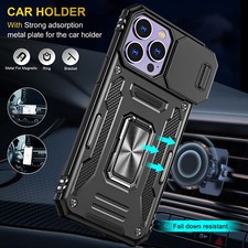 Custodia supporto anello armatura antiurto per iPhone 14 Pro Max 13 12 11 obiettivo scorrevole