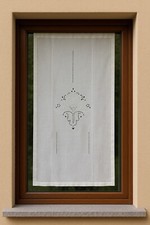 Tendina Dietro Vetro Misto Lino Ricamata Bianca Ecrù Filet 60x150 60x240 150x300