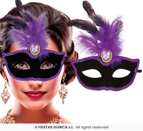 Maschera nero viola con piume - maschera,