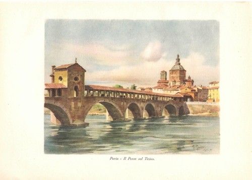 Stampa antica pavia - stampa, ponte