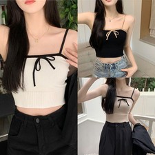 Top donna smanicato in maglia con fiocco per abbigliamento casual da camisole fr