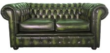 Divano Chesterfield 100% Vera Pelle a Due Posti Verde Antico