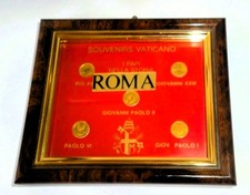 VINTAGE- QUADRETTO SOUVENIRS VATICANO- I PAPI NELLA STORIA CON 5 MONETE