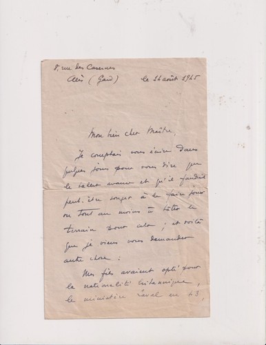 1945 lettre autographe - lettre,