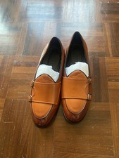 Scarpe uomo mocassino doppia fibbia oro marrone scuro derby vintage
