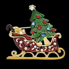 Spilla per Natale slitta con abete