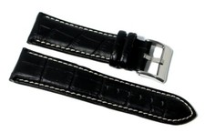 Cinturino orologio vera pelle stampa coccodrillo nero cuciture contrasto 22mm