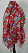 Sciarpa di lusso PASHMINA 70% CASHMERE + 30% SETA FIORI COLORATI ROSSI 172X68 CM NUOVA!