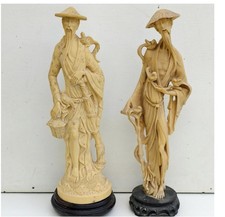2 sculture giapponesi in pasta d'avorio, vintage statue Chinese resina 50 cm 