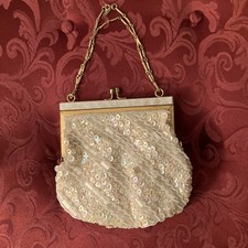 Pochette vintage paillettes perline bianche perline a mano sposa matrimonio oro bianco