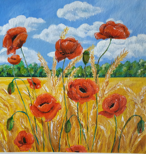 Pittura campo con papaveri - pittura,