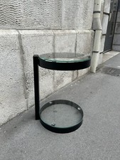 TAVOLINO 70s DOPPIO PIANO CRISTALLO E METALLO DIPINTO ITALIAN DESIGN COFFE TABLE