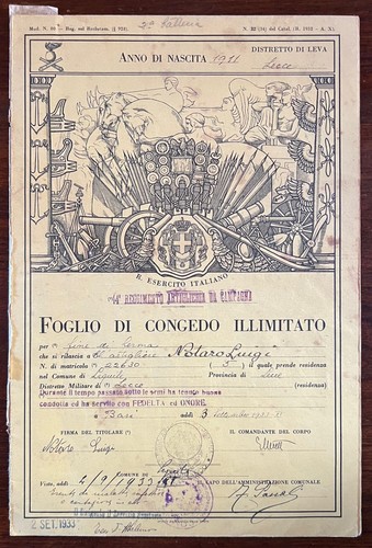 Foglio congedo illimitato - foglio,