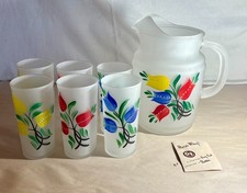 Set brocca acqua 7 pezzi Hazel Atlas Frosted Gay Fad Tulipano